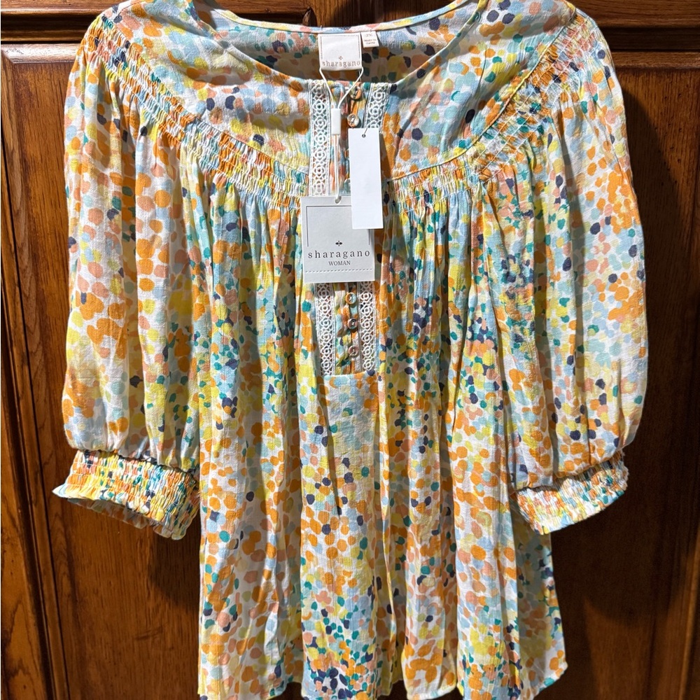 Sharagano Women's Colorful Polka Dot Blouse